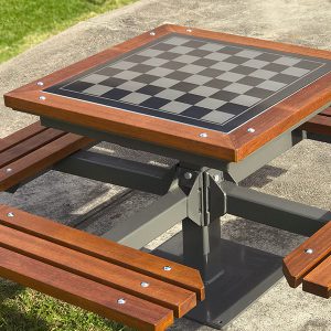 Heavy duty outdoor chess table setting