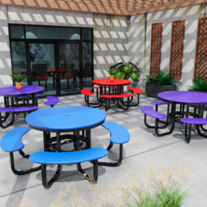 Multi-Coloured Round Picnic Tables