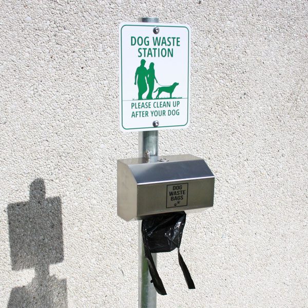 waste bag dispenser and sign