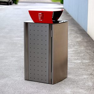 Stainless steel bin surround with powdercoated folded canopy