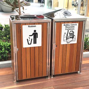 Timber wrapped garbage bin enclosures