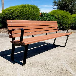 Park Seat with back and armrests, Powder coated frame, composite timber battens