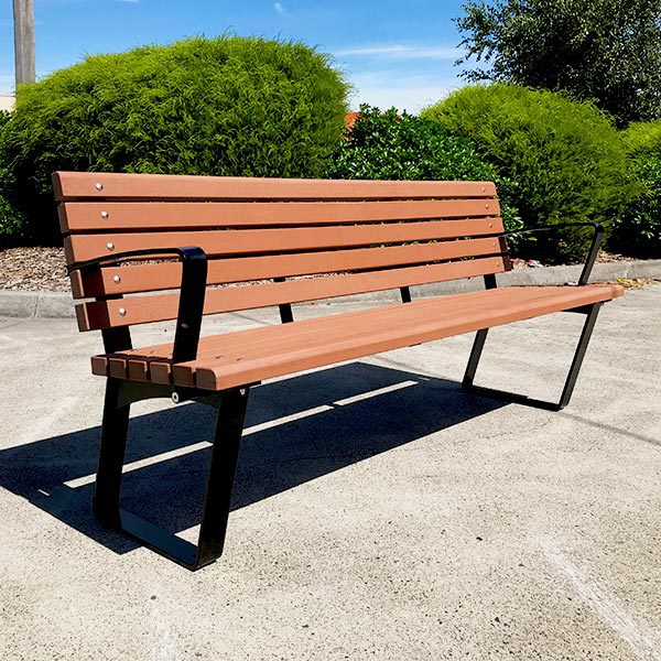 Park Seat with back and armrests, Powder coated frame, composite timber battens