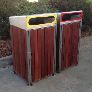 Timber clad garbage bin surrounds