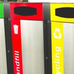 Triple bay rubbish bins with curved covers