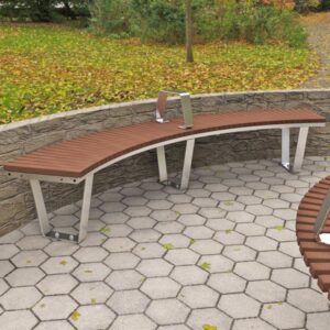 Wandin Curved Bench with armrests and Flat Bar Legs