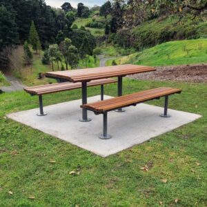 Park Table Setting - powdercoated steel frames and timber battens