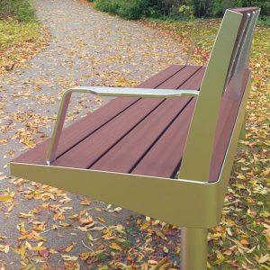 Stainless steel seat, Modwood battens, outdoor seat