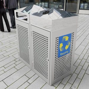 Wheelie bin surround, All stainless construction, porcelain enamel sign