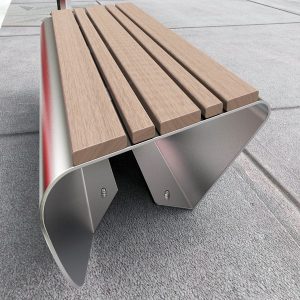 Bench, Composite timber battens on stainless steel