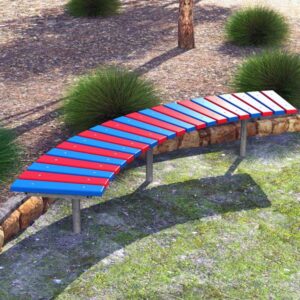 Curved bench, Recycled Plastic Battens, galvanised mild steel frame