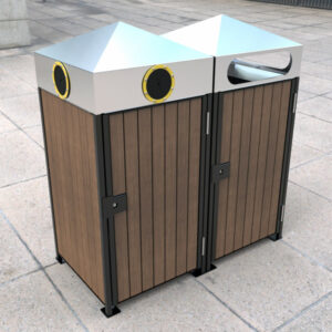 Dual Bay Outdoor bin surround with pyramid covers